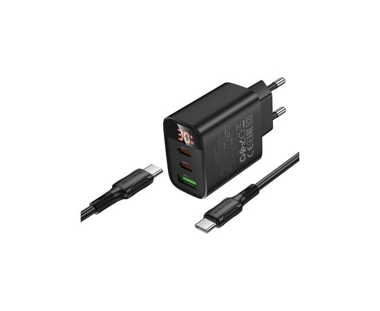 Зарядное устройство BOROFONE BA98A Ilustre 2xUSB-C + 1xUSB-A PD30W digital display + cable USB-C to USB-C Black (6941991120534), изображение 5 Зарядное устройство BOROFONE BA98A Ilustre 2xUSB-C + 1xUSB-A PD30W digital display + cable USB-C to USB-C Black (6941991120534), изображение 5