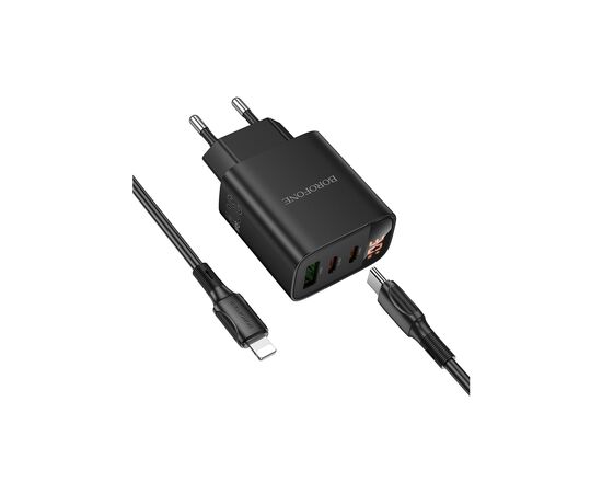 Зарядное устройство BOROFONE BA98A Ilustre 2xUSB-C + 1xUSB-A PD30W digital display + cable USB-C to Lightning Black (6941991120527), изображение 4 Зарядное устройство BOROFONE BA98A Ilustre 2xUSB-C + 1xUSB-A PD30W digital display + cable USB-C to Lightning Black (6941991120527), изображение 4