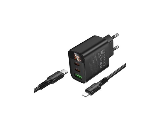 Зарядное устройство BOROFONE BA98A Ilustre 2xUSB-C + 1xUSB-A PD30W digital display + cable USB-C to Lightning Black (6941991120527), изображение 5 Зарядное устройство BOROFONE BA98A Ilustre 2xUSB-C + 1xUSB-A PD30W digital display + cable USB-C to Lightning Black (6941991120527), изображение 5