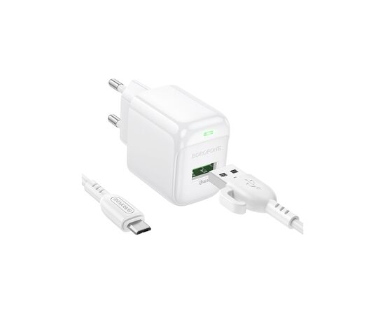 Зарядное устройство BOROFONE BAS42A Potential USB QC3.0 + cable USB to Micro 5P White (6941991113796), изображение 2 Зарядное устройство BOROFONE BAS42A Potential USB QC3.0 + cable USB to Micro 5P White (6941991113796), изображение 2