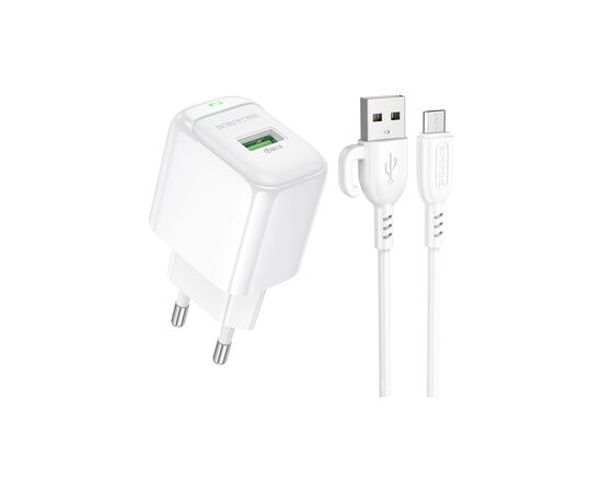 Зарядное устройство BOROFONE BAS42A Potential USB QC3.0 + cable USB to Micro 5P White (6941991113796)