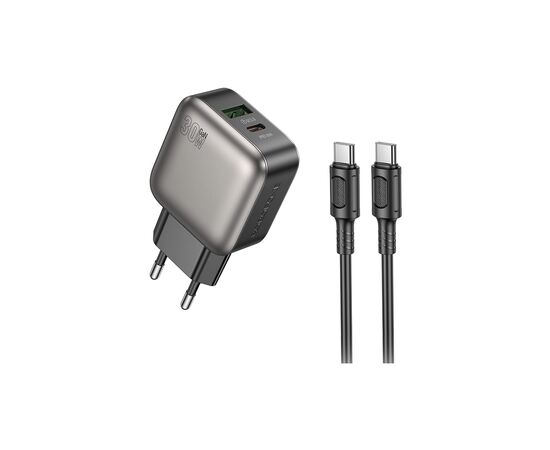 Зарядний пристрій BOROFONE BAS55A Absolute 1xUSB-C PD30W + 1xUSB QC3.0 + cable USB-C to USB-C Black (6941991116254)