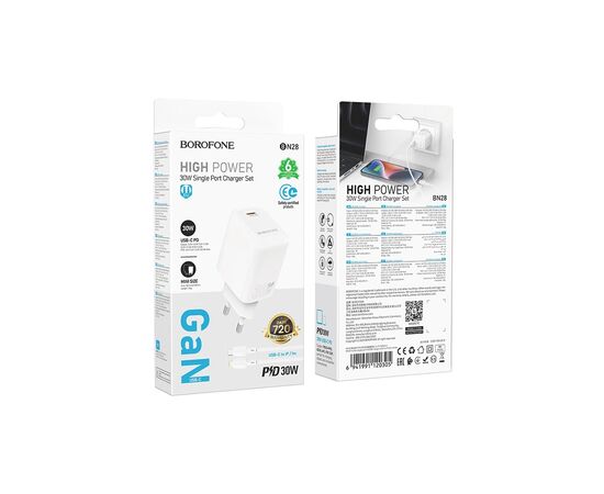 Зарядное устройство BOROFONE BN28 Fuente USB-C PD30W + cable USB-C to Lightning White (6941991120305), изображение 2 Зарядное устройство BOROFONE BN28 Fuente USB-C PD30W + cable USB-C to Lightning White (6941991120305), изображение 2