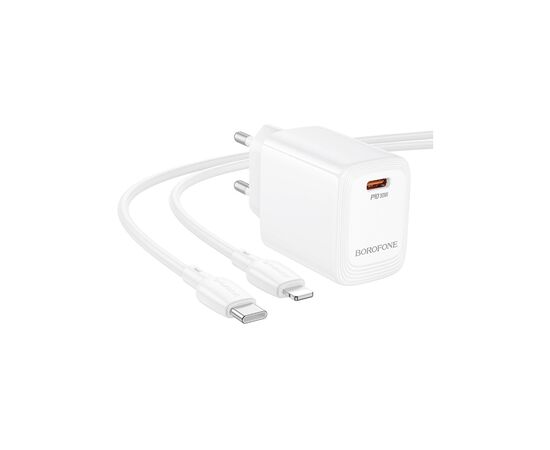 Зарядное устройство BOROFONE BN28 Fuente USB-C PD30W + cable USB-C to Lightning White (6941991120305), изображение 3 Зарядное устройство BOROFONE BN28 Fuente USB-C PD30W + cable USB-C to Lightning White (6941991120305), изображение 3