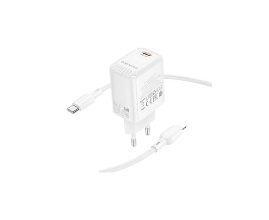 Зарядное устройство BOROFONE BN28 Fuente USB-C PD30W + cable USB-C to Lightning White (6941991120305), изображение 4 Зарядное устройство BOROFONE BN28 Fuente USB-C PD30W + cable USB-C to Lightning White (6941991120305), изображение 4