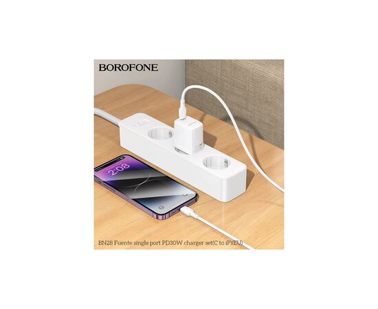 Зарядное устройство BOROFONE BN28 Fuente USB-C PD30W + cable USB-C to Lightning White (6941991120305), изображение 8 Зарядное устройство BOROFONE BN28 Fuente USB-C PD30W + cable USB-C to Lightning White (6941991120305), изображение 8