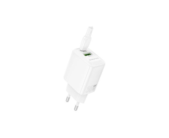 Зарядное устройство BOROFONE BN29 Fuente 1xUSB-C PD30W + 1xUSB QC3.0 White (6941991120329), изображение 3 Зарядное устройство BOROFONE BN29 Fuente 1xUSB-C PD30W + 1xUSB QC3.0 White (6941991120329), изображение 3