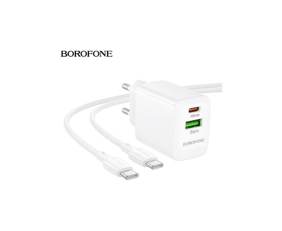 Зарядное устройство BOROFONE BN29 Fuente 1xUSB-C PD30W + 1xUSB QC3.0 White (6941991120329), изображение 4 Зарядное устройство BOROFONE BN29 Fuente 1xUSB-C PD30W + 1xUSB QC3.0 White (6941991120329), изображение 4