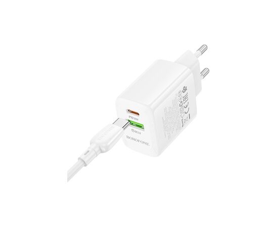 Зарядное устройство BOROFONE BN29 Fuente 1xUSB-C PD30W + 1xUSB QC3.0 White (6941991120329), изображение 5 Зарядное устройство BOROFONE BN29 Fuente 1xUSB-C PD30W + 1xUSB QC3.0 White (6941991120329), изображение 5