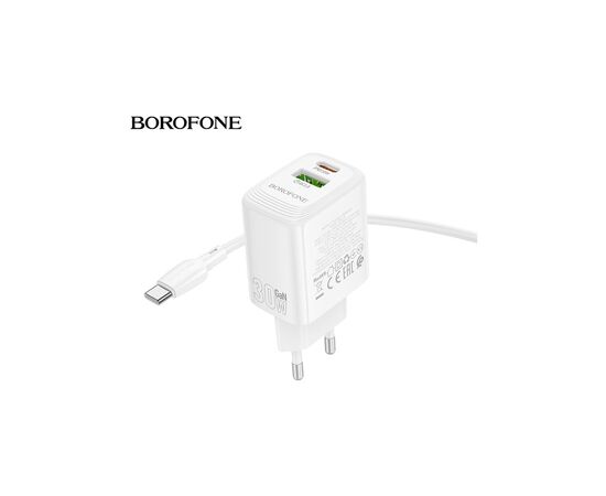 Зарядное устройство BOROFONE BN29 Fuente 1xUSB-C PD30W + 1xUSB QC3.0 White (6941991120329), изображение 6 Зарядное устройство BOROFONE BN29 Fuente 1xUSB-C PD30W + 1xUSB QC3.0 White (6941991120329), изображение 6