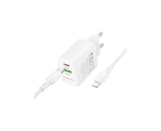 Зарядное устройство BOROFONE BN29 Fuente 1xUSB-C PD30W + 1xUSB QC3.0 + cable USB-C to Lightning White (6941991120336), изображение 3 Зарядное устройство BOROFONE BN29 Fuente 1xUSB-C PD30W + 1xUSB QC3.0 + cable USB-C to Lightning White (6941991120336), изображение 3