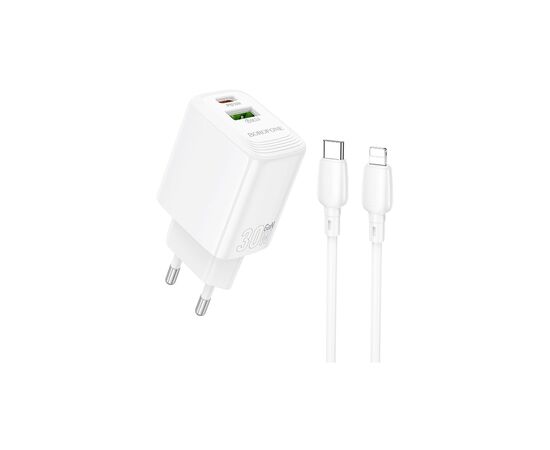 Зарядное устройство BOROFONE BN29 Fuente 1xUSB-C PD30W + 1xUSB QC3.0 + cable USB-C to Lightning White (6941991120336), изображение 4 Зарядное устройство BOROFONE BN29 Fuente 1xUSB-C PD30W + 1xUSB QC3.0 + cable USB-C to Lightning White (6941991120336), изображение 4