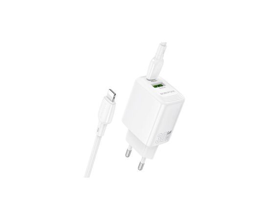 Зарядное устройство BOROFONE BN29 Fuente 1xUSB-C PD30W + 1xUSB QC3.0 + cable USB-C to Lightning White (6941991120336), изображение 5 Зарядное устройство BOROFONE BN29 Fuente 1xUSB-C PD30W + 1xUSB QC3.0 + cable USB-C to Lightning White (6941991120336), изображение 5
