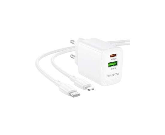 Зарядний пристрій BOROFONE BN29 Fuente 1xUSB-C PD30W + 1xUSB QC3.0 + cable USB-C to Lightning White (6941991120336)