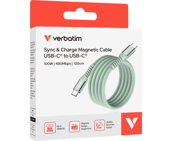 Дата кабель USB-C to USB-C 1.2m Magnetic 100W green Verbatim (31855), зображення 3 Дата кабель USB-C to USB-C 1.2m Magnetic 100W green Verbatim (31855), зображення 3