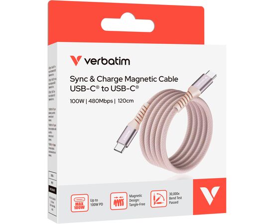 Дата кабель USB-C to USB-C 1.2m Magnetic 100W pink Verbatim (31857), зображення 3 Дата кабель USB-C to USB-C 1.2m Magnetic 100W pink Verbatim (31857), зображення 3