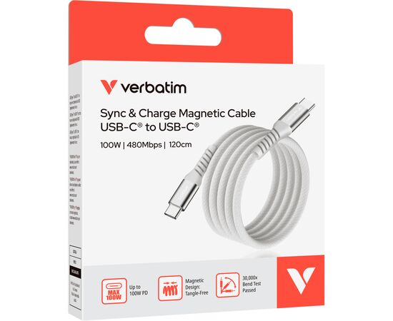 Дата кабель USB-C to USB-C 1.2m Magnetic 100W gray Verbatim (31854), зображення 3 Дата кабель USB-C to USB-C 1.2m Magnetic 100W gray Verbatim (31854), зображення 3