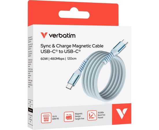 Дата кабель USB-C to USB-C 1.2m Magnetic 60W blue Verbatim (31852), зображення 4 Дата кабель USB-C to USB-C 1.2m Magnetic 60W blue Verbatim (31852), зображення 4