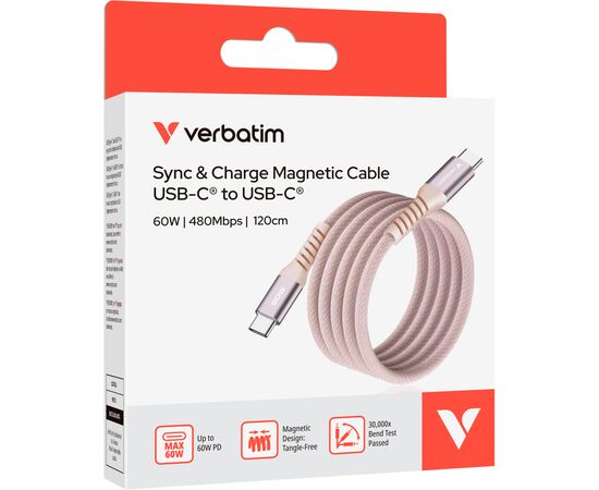 Дата кабель USB-C to USB-C 1.2m Magnetic 60W pink Verbatim (31853), зображення 3 Дата кабель USB-C to USB-C 1.2m Magnetic 60W pink Verbatim (31853), зображення 3