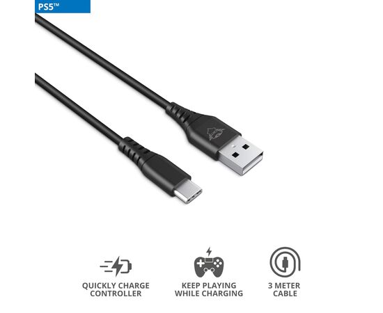 Дата кабель USB 2.0 AM to USB-C 3.0m GXT 226 for PS5 black Trust (24168_TRUST), изображение 2 Дата кабель USB 2.0 AM to USB-C 3.0m GXT 226 for PS5 black Trust (24168_TRUST), изображение 2