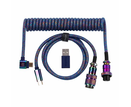 Дата кабель USB-C + USB A to USB-C 1.08m Premium Coiled Aviator blue Keychron (CAB8_KEYCHRON)