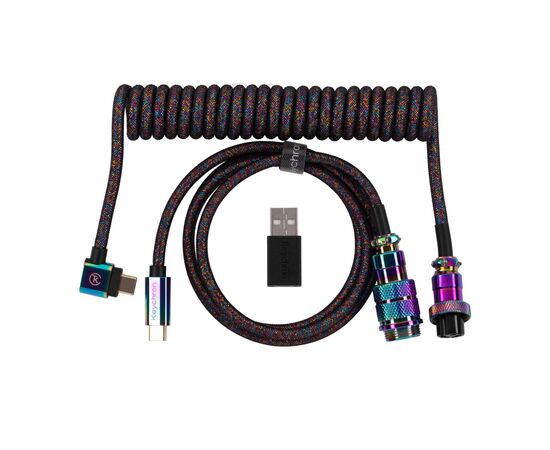 Дата кабель USB-C + USB A to USB-C 1.08m Premium Coiled Aviator black Keychron (CAB7_KEYCHRON)