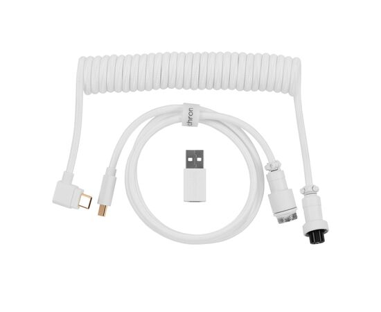 Дата кабель USB-C + USB A to USB-C 1.36m Coiled Angled Aviator white Keychron (CAB9_KEYCHRON)