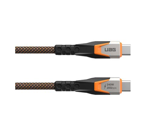 Дата кабель USB-C to USB-C 0.75m v3.2 240W Rugged double braided nylon black+orange UAG (9B4415114097), изображение 4