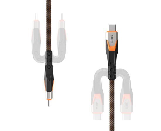 Дата кабель USB-C to USB-C 0.75m v3.2 240W Rugged double braided nylon black+orange UAG (9B4415114097), изображение 6