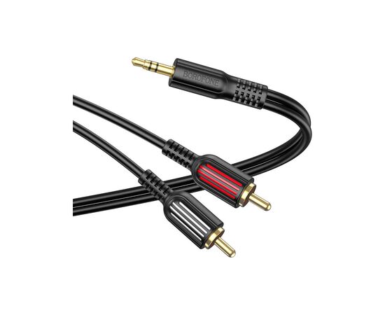 Кабель мультимедийный 3.5mm M to 2xRCA 1.5m Black BOROFONE (6974443382204), изображение 2 Кабель мультимедийный 3.5mm M to 2xRCA 1.5m Black BOROFONE (6974443382204), изображение 2