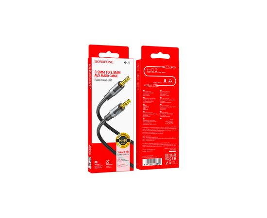 Кабель мультимедийный 3.5mm M to 3.5mm M 1.0m black BOROFONE (6941991108310), изображение 5 Кабель мультимедийный 3.5mm M to 3.5mm M 1.0m black BOROFONE (6941991108310), изображение 5