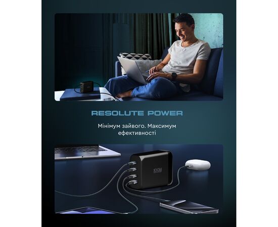 Зарядное устройство Armorstandart ARP-131 Resolute Power USB-C 100W GaN Black (ARM70024), изображение 11 Зарядное устройство Armorstandart ARP-131 Resolute Power USB-C 100W GaN Black (ARM70024), изображение 11
