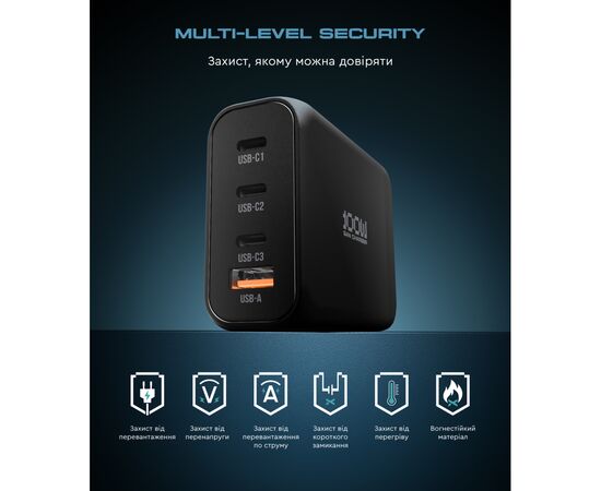 Зарядное устройство Armorstandart ARP-131 Resolute Power USB-C 100W GaN Black (ARM70024), изображение 7 Зарядное устройство Armorstandart ARP-131 Resolute Power USB-C 100W GaN Black (ARM70024), изображение 7