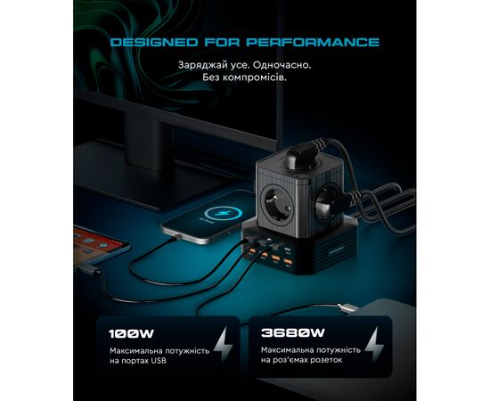 Зарядное устройство Armorstandart ARP-544 Resolute Power USB-C 100W GaN 2m Black (ARM73177), изображение 3 Зарядное устройство Armorstandart ARP-544 Resolute Power USB-C 100W GaN 2m Black (ARM73177), изображение 3