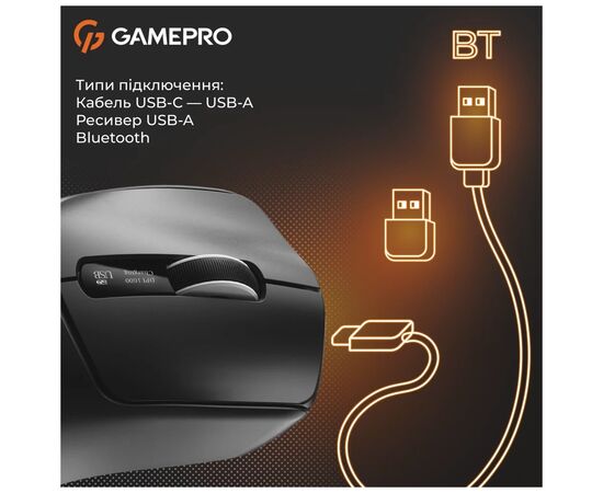 Мышка GamePro Genesis Ranker Wireless/Bluetooth/USB Black (GM012B), изображение 2 Мышка GamePro Genesis Ranker Wireless/Bluetooth/USB Black (GM012B), изображение 2