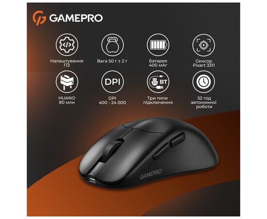 Мышка GamePro Genesis Avenger Wireless/Bluetooth/USB Black (GM096B), изображение 12 Мышка GamePro Genesis Avenger Wireless/Bluetooth/USB Black (GM096B), изображение 12