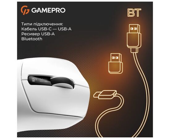 Мишка GamePro Genesis Ranker Wireless/Bluetooth/USB White (GM012W), зображення 2 Мишка GamePro Genesis Ranker Wireless/Bluetooth/USB White (GM012W), зображення 2