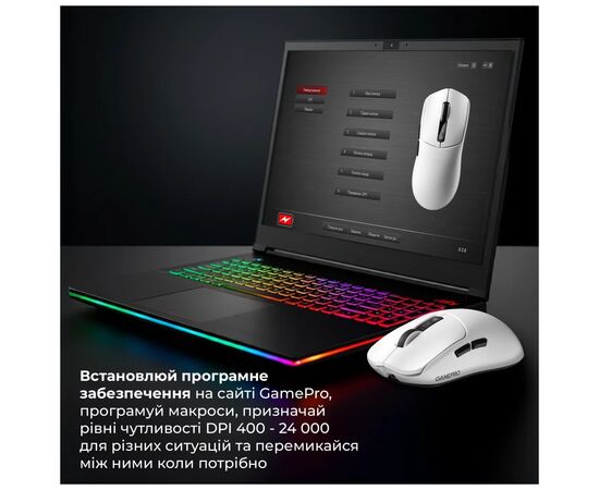 Мишка GamePro Genesis Ranker Wireless/Bluetooth/USB White (GM012W), зображення 5 Мишка GamePro Genesis Ranker Wireless/Bluetooth/USB White (GM012W), зображення 5