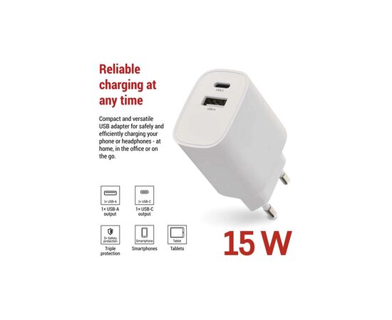 Зарядное устройство EMOS V02B15 1xUSB-A + 1xUSB-C 15W GaN (V02B15), изображение 3