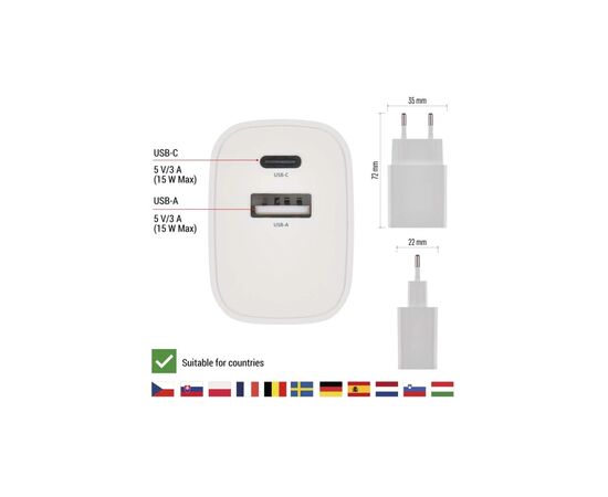 Зарядное устройство EMOS V02B15 1xUSB-A + 1xUSB-C 15W GaN (V02B15), изображение 5