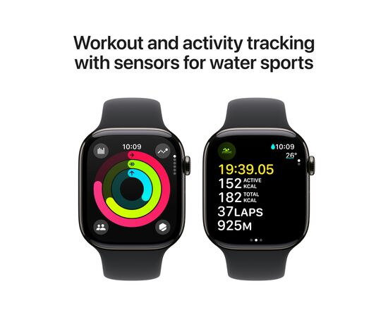 Смарт-годинник Apple Watch Series 10 GPS + Cellular 46mm Slate Titanium Case with Black Sport Band - M/L (MWYE3QH/A), зображення 4 Смарт-годинник Apple Watch Series 10 GPS + Cellular 46mm Slate Titanium Case with Black Sport Band - M/L (MWYE3QH/A), зображення 4