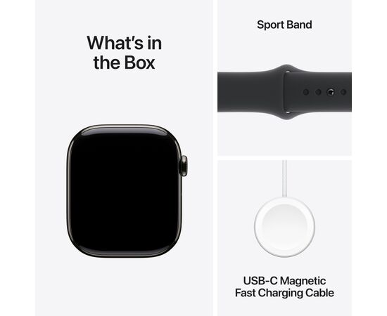 Смарт-годинник Apple Watch Series 10 GPS + Cellular 46mm Slate Titanium Case with Black Sport Band - M/L (MWYE3QH/A), зображення 9 Смарт-годинник Apple Watch Series 10 GPS + Cellular 46mm Slate Titanium Case with Black Sport Band - M/L (MWYE3QH/A), зображення 9