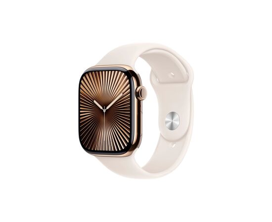 Смарт-годинник Apple Watch Series 10 GPS + Cellular 46mm Gold Titanium Case with Starlight Sport Band - M/L (MWYY3QH/A)