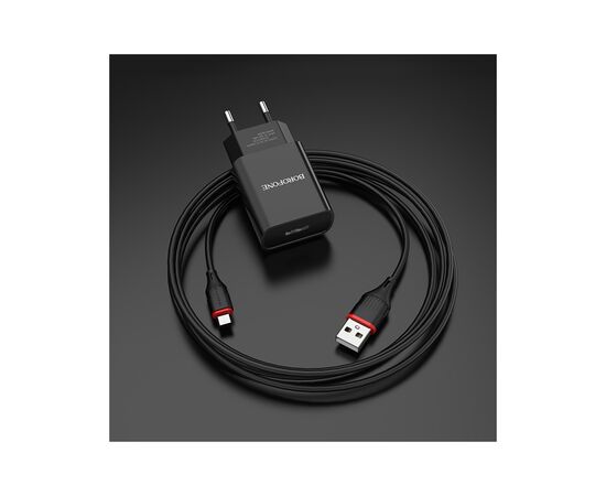 Зарядное устройство BOROFONE BA20A Sharp USB + cable USB to Micro 5P 10.5W Black (6931474702135), изображение 7 Зарядное устройство BOROFONE BA20A Sharp USB + cable USB to Micro 5P 10.5W Black (6931474702135), изображение 7
