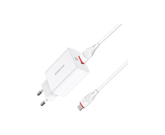 Зарядное устройство BOROFONE BA21A Long Journey USB QC3.0 + cable USB to Micro 5P 18W White (6931474702470), изображение 2 Зарядное устройство BOROFONE BA21A Long Journey USB QC3.0 + cable USB to Micro 5P 18W White (6931474702470), изображение 2