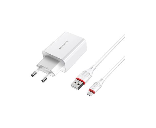 Зарядное устройство BOROFONE BA21A Long Journey USB QC3.0 + cable USB to Micro 5P 18W White (6931474702470)