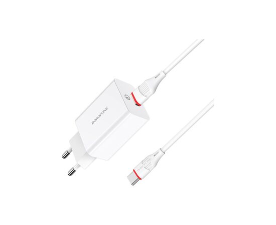 Зарядное устройство BOROFONE BA21A Long Journey USB QC3.0 + cable USB to USB-C 18W White (6931474702487), изображение 2 Зарядное устройство BOROFONE BA21A Long Journey USB QC3.0 + cable USB to USB-C 18W White (6931474702487), изображение 2