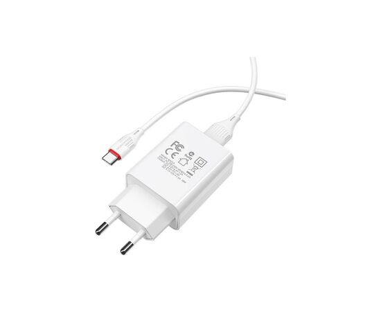 Зарядное устройство BOROFONE BA21A Long Journey USB QC3.0 + cable USB to USB-C 18W White (6931474702487), изображение 3 Зарядное устройство BOROFONE BA21A Long Journey USB QC3.0 + cable USB to USB-C 18W White (6931474702487), изображение 3