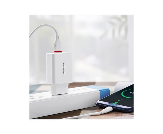 Зарядное устройство BOROFONE BA21A Long Journey USB QC3.0 + cable USB to USB-C 18W White (6931474702487), изображение 4 Зарядное устройство BOROFONE BA21A Long Journey USB QC3.0 + cable USB to USB-C 18W White (6931474702487), изображение 4