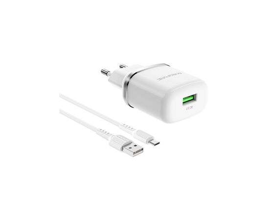 Зарядное устройство BOROFONE BA36A High Speed USB QC3.0 + cable USB to Micro 5P 18W White (6931474715999), изображение 2 Зарядное устройство BOROFONE BA36A High Speed USB QC3.0 + cable USB to Micro 5P 18W White (6931474715999), изображение 2